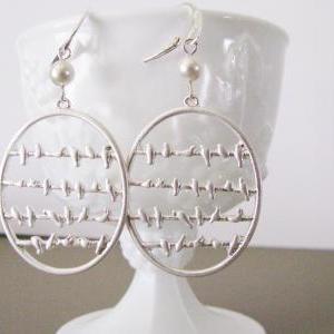 Birds On A Wire Pearl Earrings