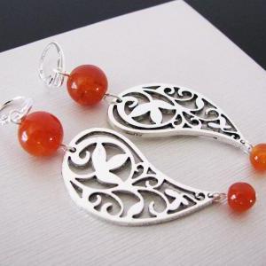 Filigree Flower Earrings With Fire Agate And..