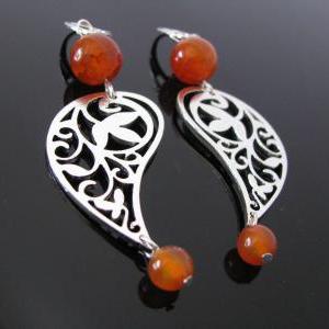 Filigree Flower Earrings With Fire Agate And..