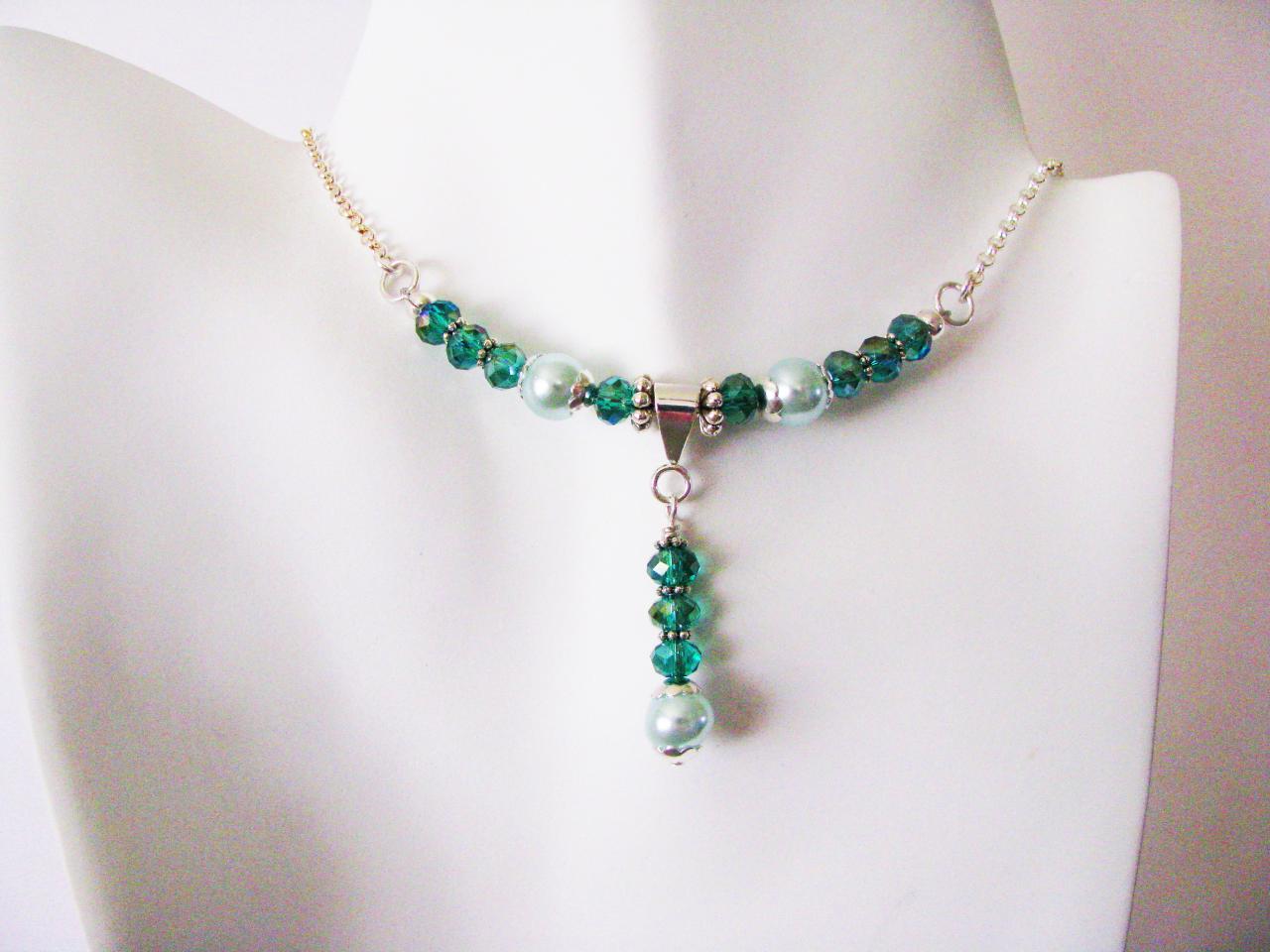 Neptune's Daughter Necklace Pearl Choker Necklace Teal Necklace Swarovski Crystal Necklace
